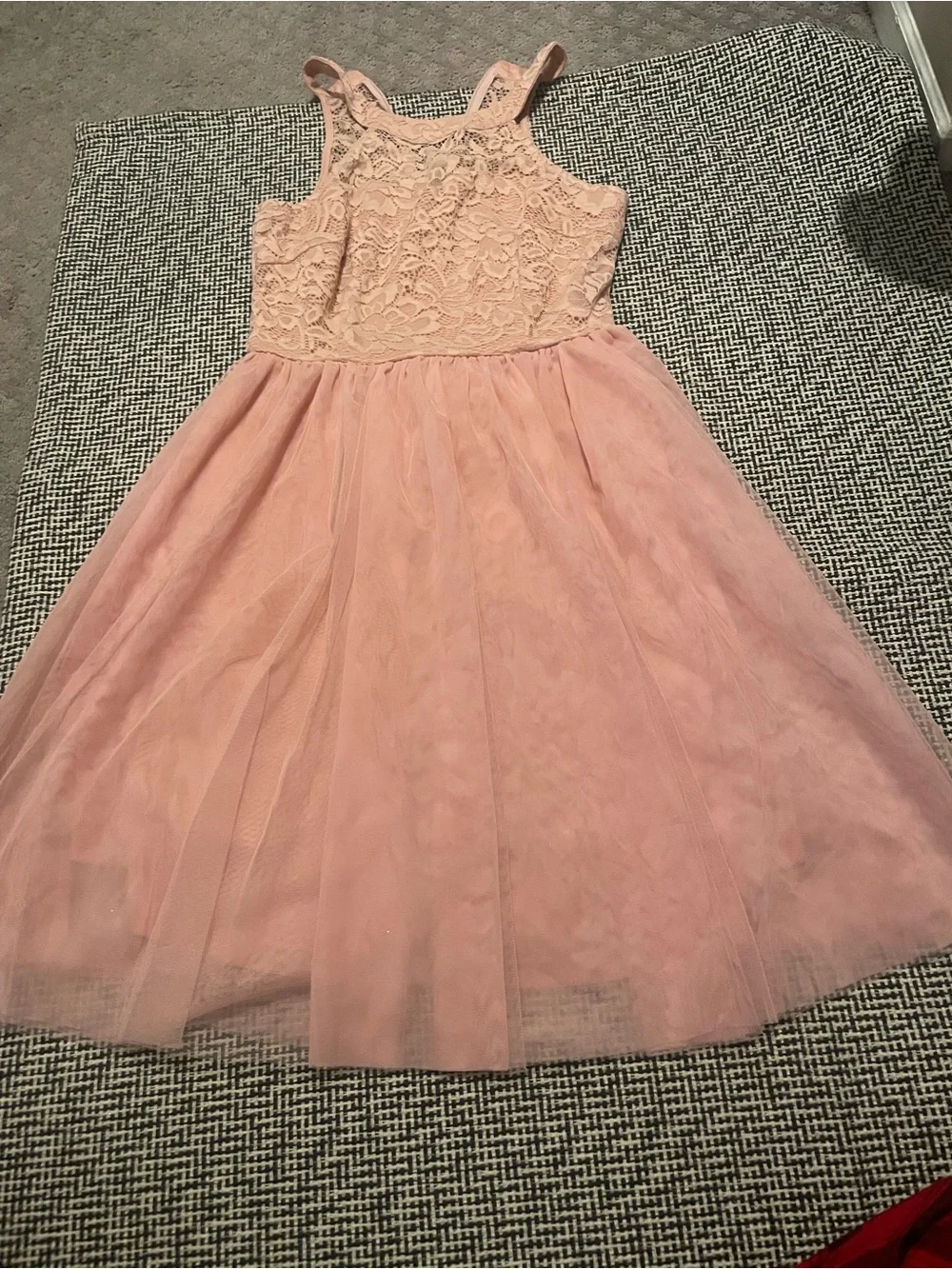 Girls' Blush Pink Lace Bodice Tulle Party Dress